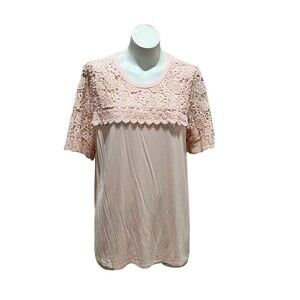 Adrianna Papell Blouse Womens 2XL Blush Pink Lace Overlay Scoop Neck Top
